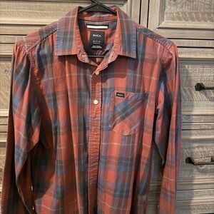 RVCA Men's Casual Red and Blue Checkered Shirt